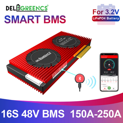 Deligreen Smart Bms Lifepo4 باتری 16S 48v 150-250A با عملکرد UART BT 485 CAN برای ذخیره سازی در فضای باز RV